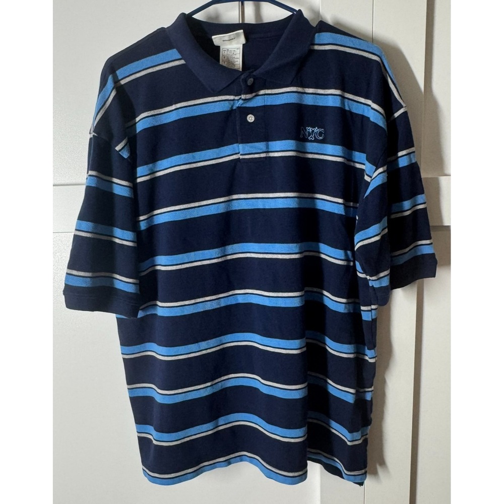 NYC World of Disney Mickey Mouse Polo Pullover Mens Large Blue Short Sleeve